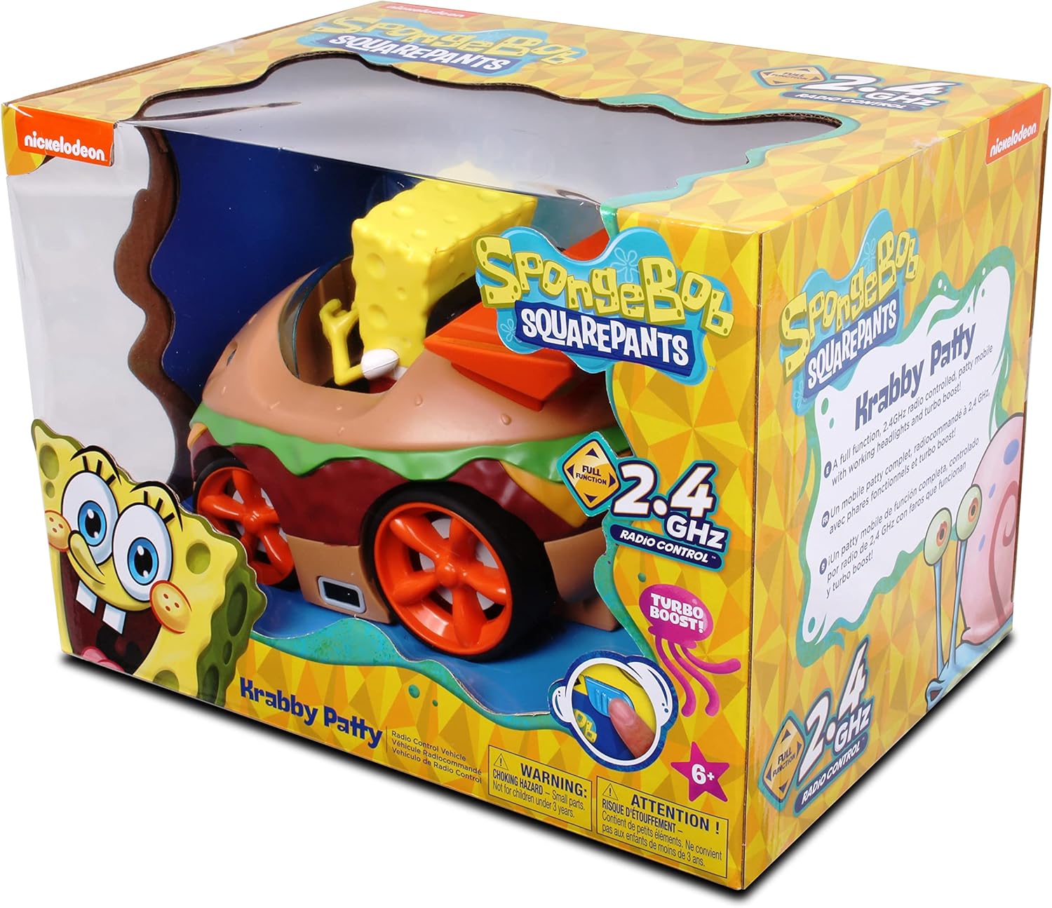 Remote Control Krabby Patty with Spongebob Vehicle, Full Function RC Vehicle, Working Lights, Has Radio Control & Turbo Boost, Great Item for Kids, Ages 6 and Up